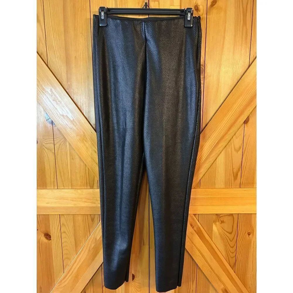 Tahari Black Faux Leather Snakeskin Stretch Side Zipper Pants Size Small (8736)